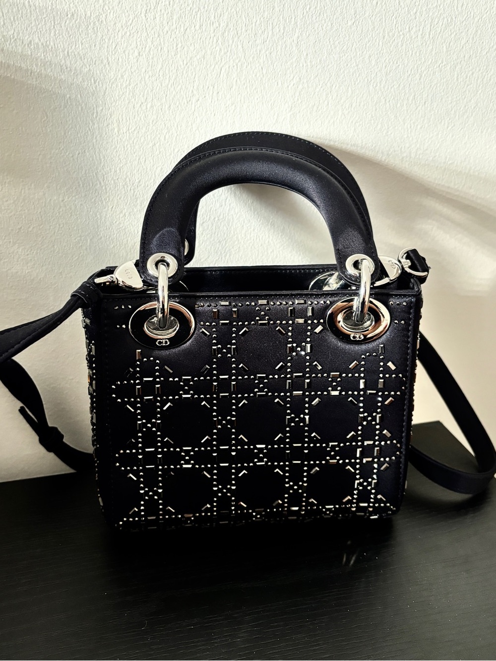Black Stud-Accent Mini Shoulder Handbag